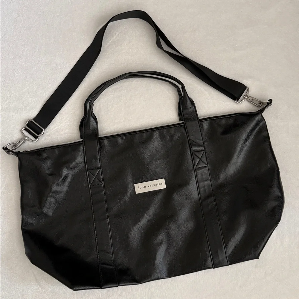 John Varvatos | Faux Leather Weekender Travel Duffel Tote Bag Shoulder Strap - Picture 3 of 16